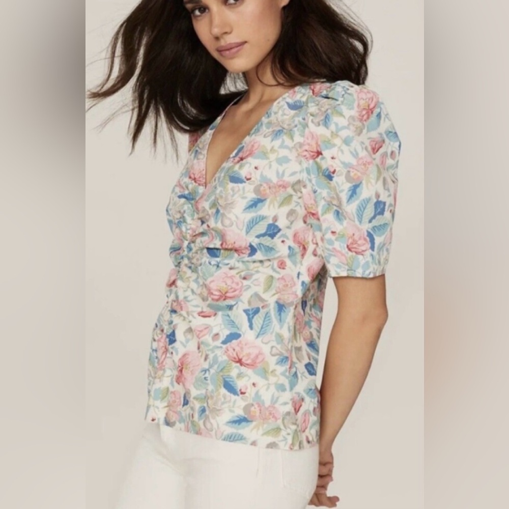 La Vie Rebecca Taylor floral puff sleeve V-neck blouse Small - 100% Cotton